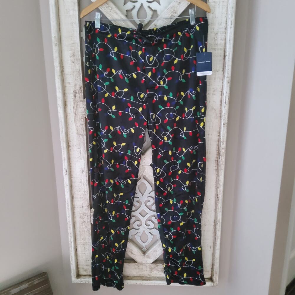 Preswick & Moore Men's Large Silky Fleece Sleep Pants Christmas Lights Print